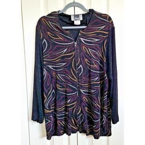 SLINKY BRAND Medium‎ Colorful Zip Up Jacket M Lightweight Stretch Knit Topper